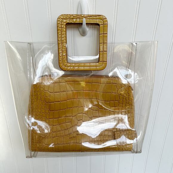 STAUD Shirley Clear PVC Crocodile Embossed Tote Bag Tan Brown Plastic - Picture 6 of 8